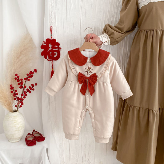 Babies Autumn And Winter Baby Thick Quilted Jumpsuit