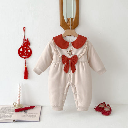 Babies Autumn And Winter Baby Thick Quilted Jumpsuit