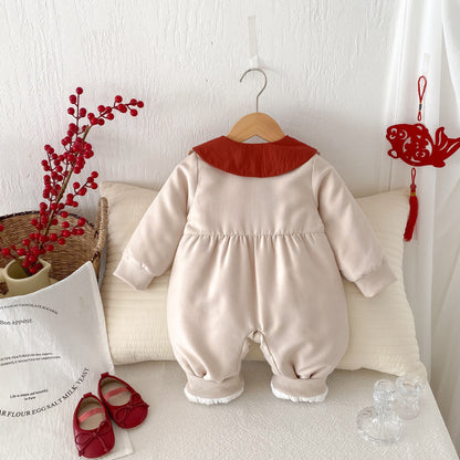 Babies Autumn And Winter Baby Thick Quilted Jumpsuit